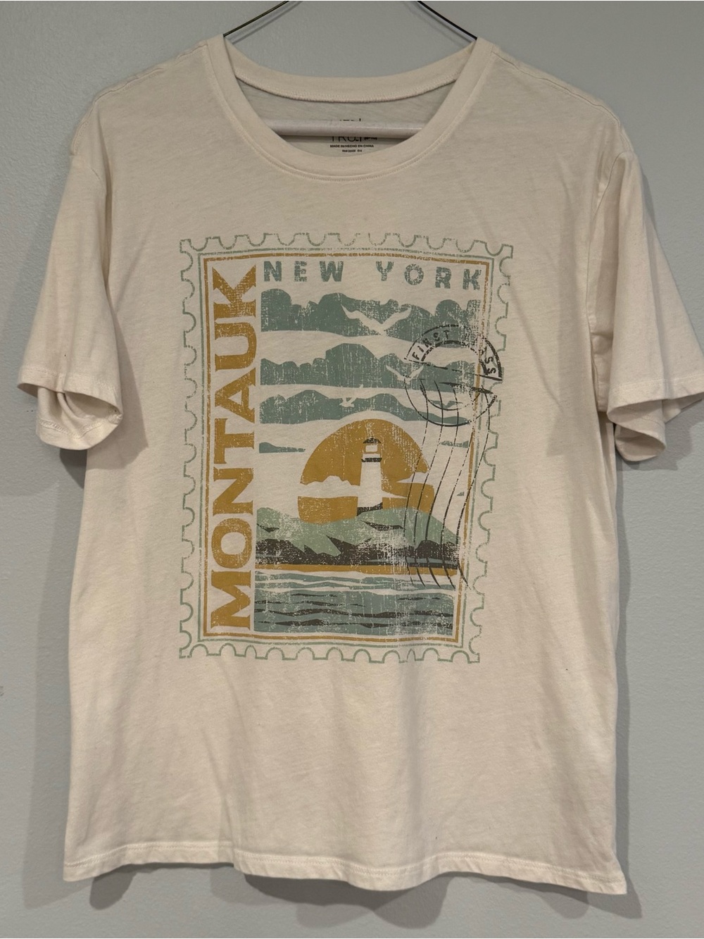 Time and Tru Cream Montauk New York Graphic Tee